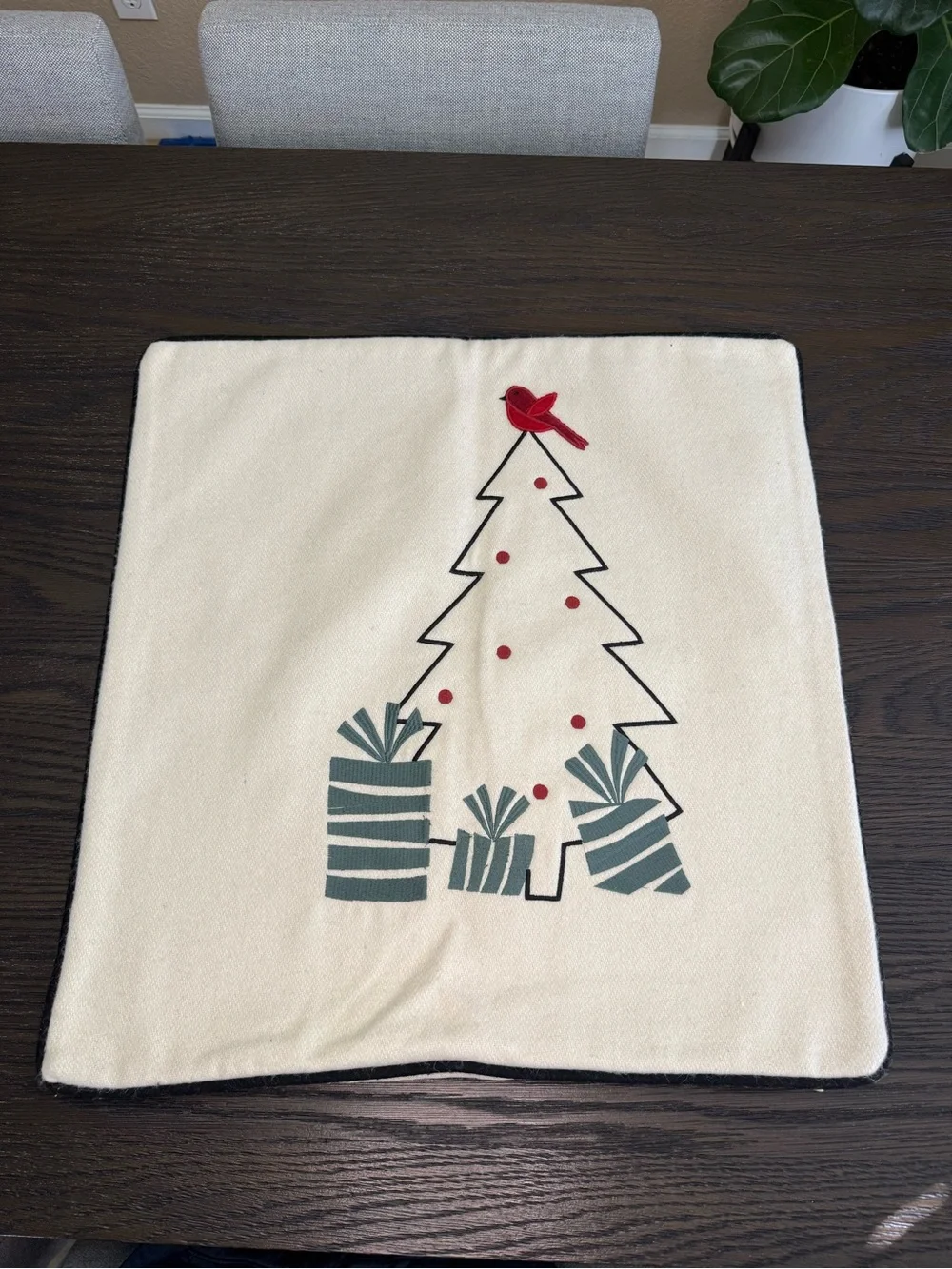 Crate & Barrel Joan Anderson Christmas Tree Wool Pillow Cover 23x23 NWT